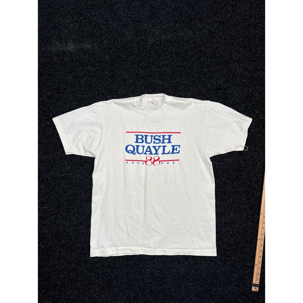 Vintage Bush Quayle 88 T Shirt XL Fruit of the Loom Wisconsin License Plate 1988